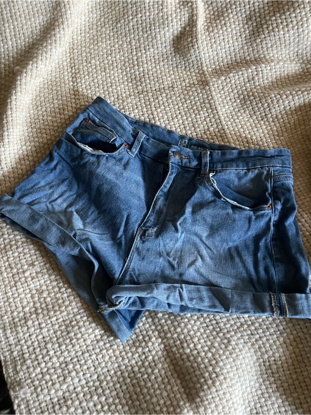 Women's Blue Denim Roll-Hem Shorts